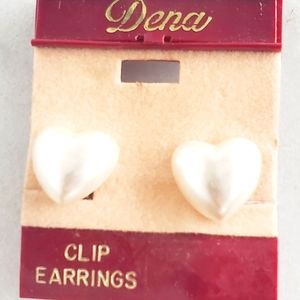 #U12 Vintage 80s Fashion Jewelry Women's Earrings Clip Ons White Hearts
